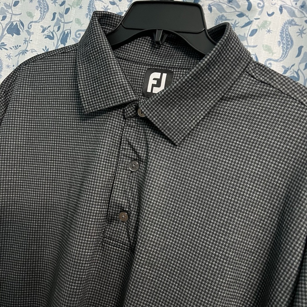 Footjoy Performance  Houndstooth Polo 2XL Shirt Mens Gray Black Golf Stretch